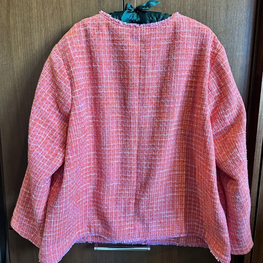 J. Jill NWT 2X Clementine Dailia Tweed Jacket Pink Orange Textured Blazer - Picture 4 of 6